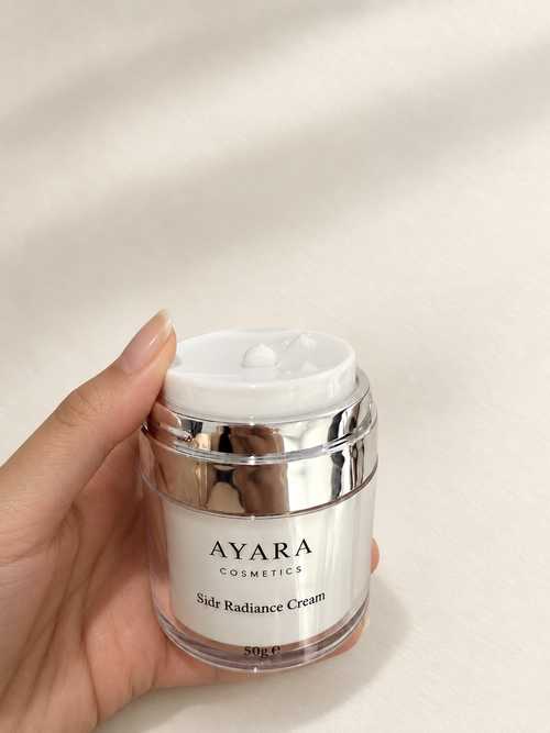 AYARA COSMETICS Sidr Radiance Cream open jar showing cream texture